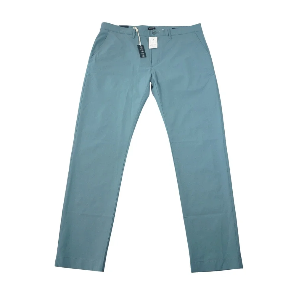 J. Crew Slim Tech Pants Chino Mens 35x32 Blue Green Mountain Fog Stretch NEW